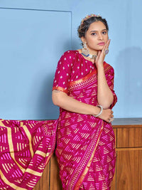 Royal Navy Blue Printed Pure Cotton Saree with Subtle Golden Border