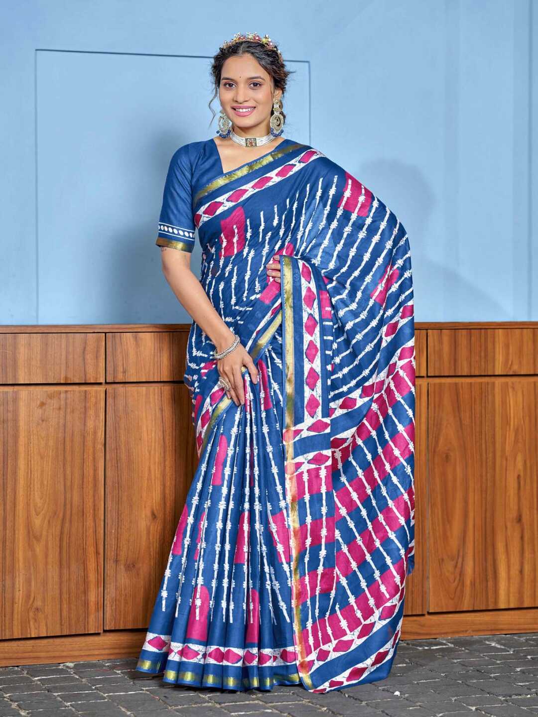 Fresh Green Printed Pure Cotton Saree with Yellow Accents & Elegant Border