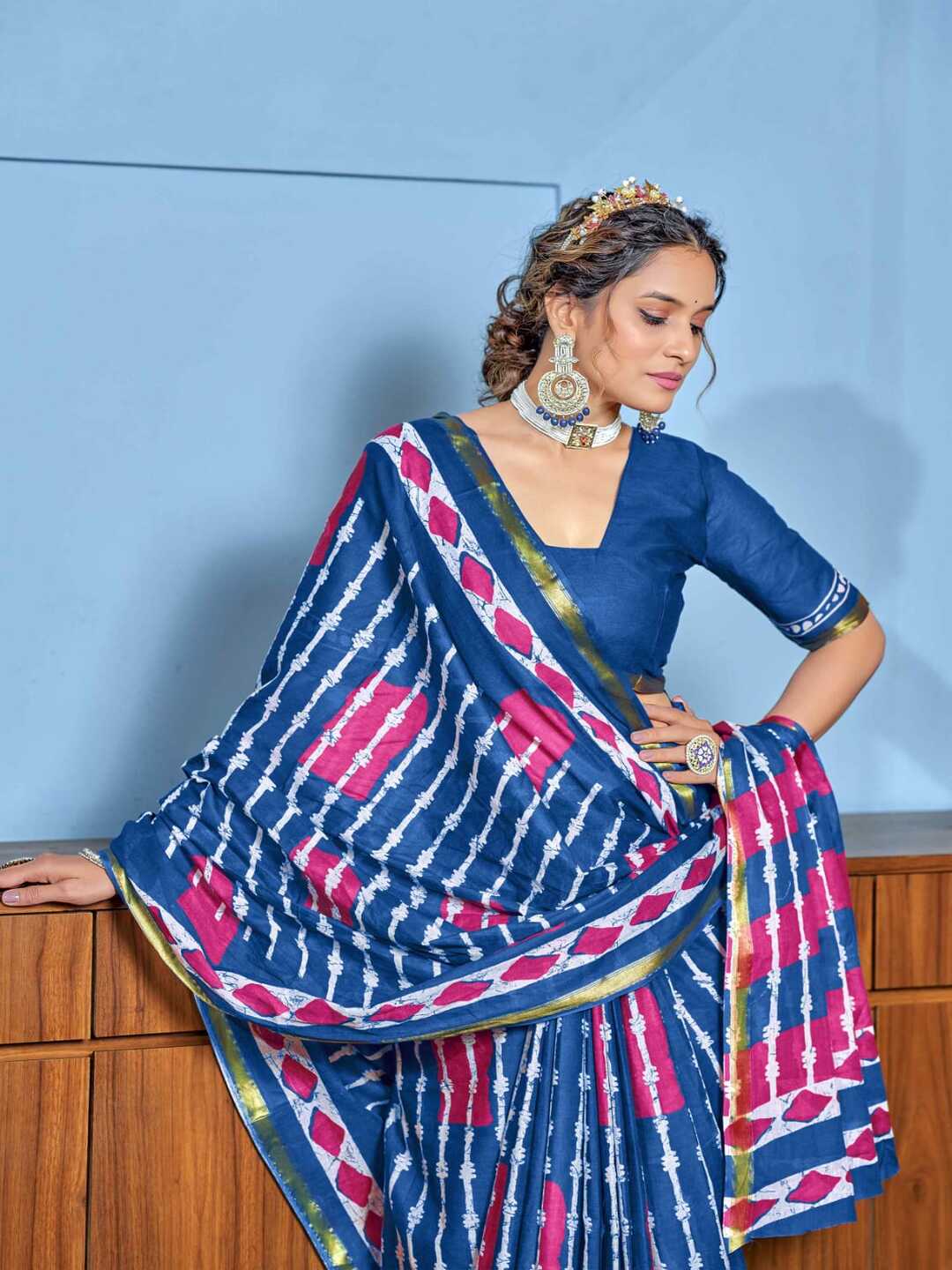 Fresh Green Printed Pure Cotton Saree with Yellow Accents & Elegant Border