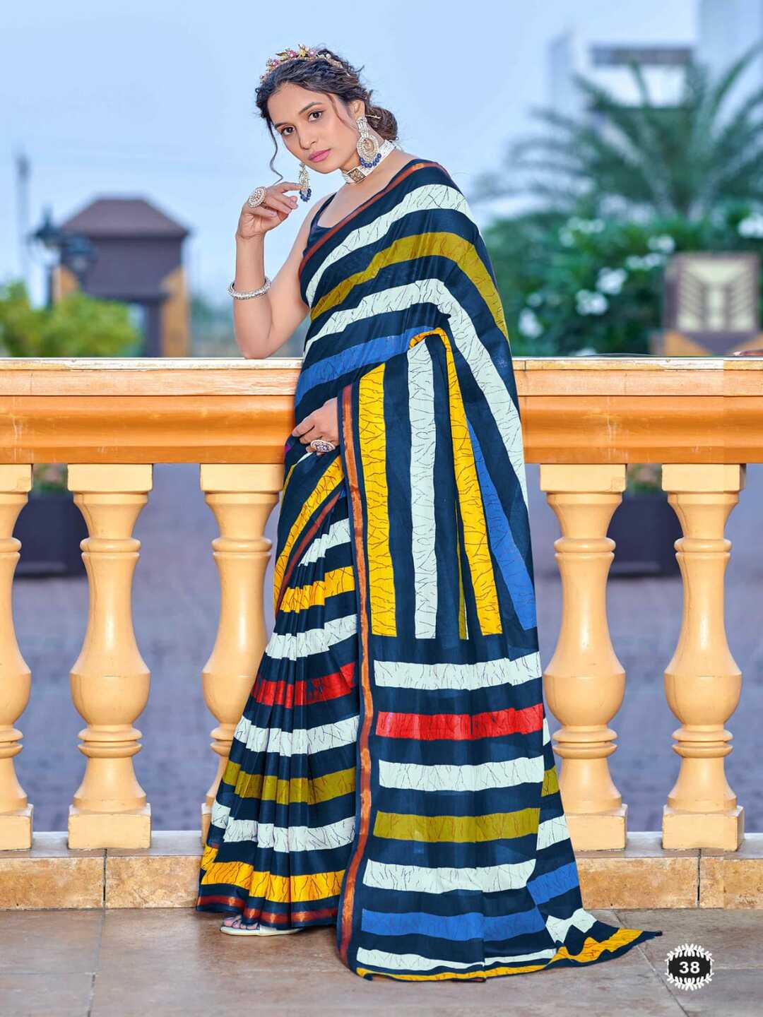 Stylish Multicolor Striped Pure Cotton Saree with Contemporary Design