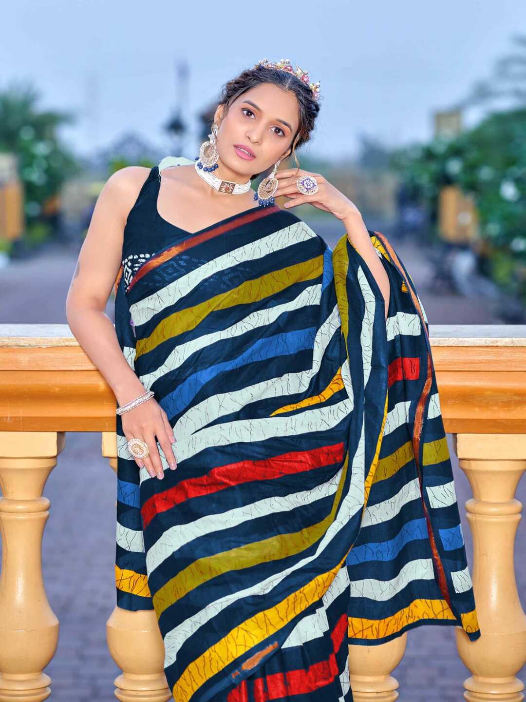 Stylish Multicolor Striped Pure Cotton Saree with Contemporary Design