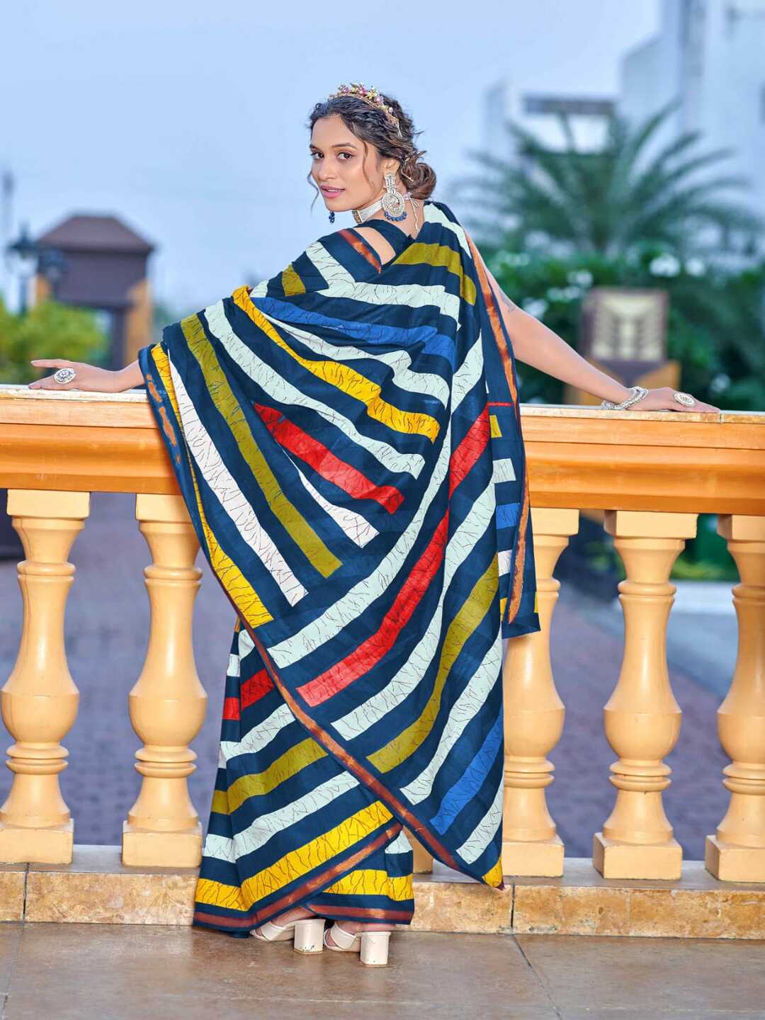 Stylish Multicolor Striped Pure Cotton Saree with Contemporary Design