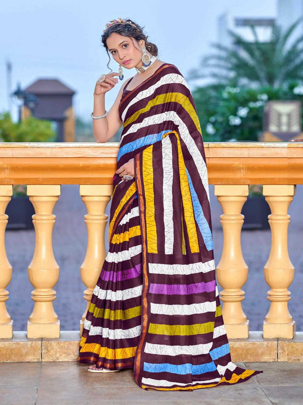 Stylish Multicolor Striped Pure Cotton Saree with Contemporary Design