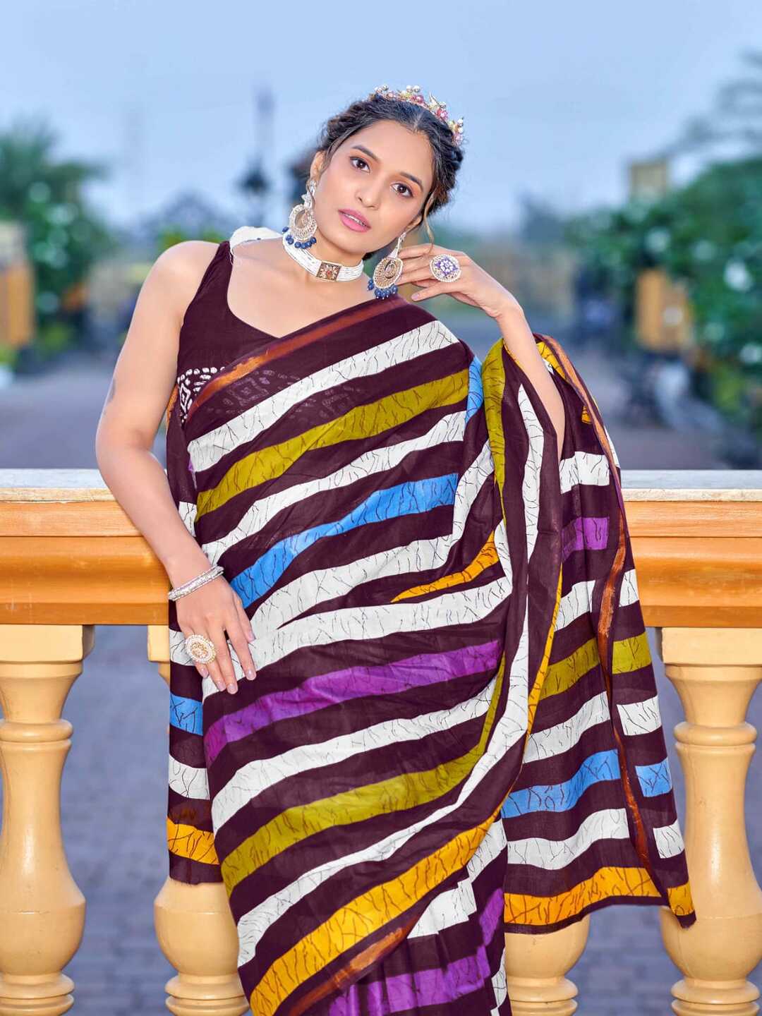 Stylish Multicolor Striped Pure Cotton Saree with Contemporary Design
