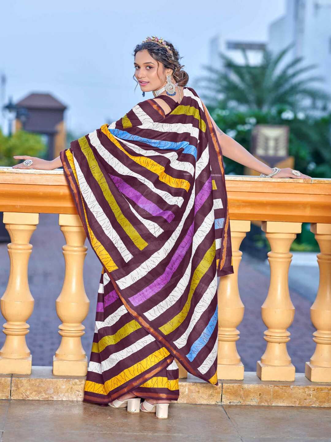 Stylish Multicolor Striped Pure Cotton Saree with Contemporary Design