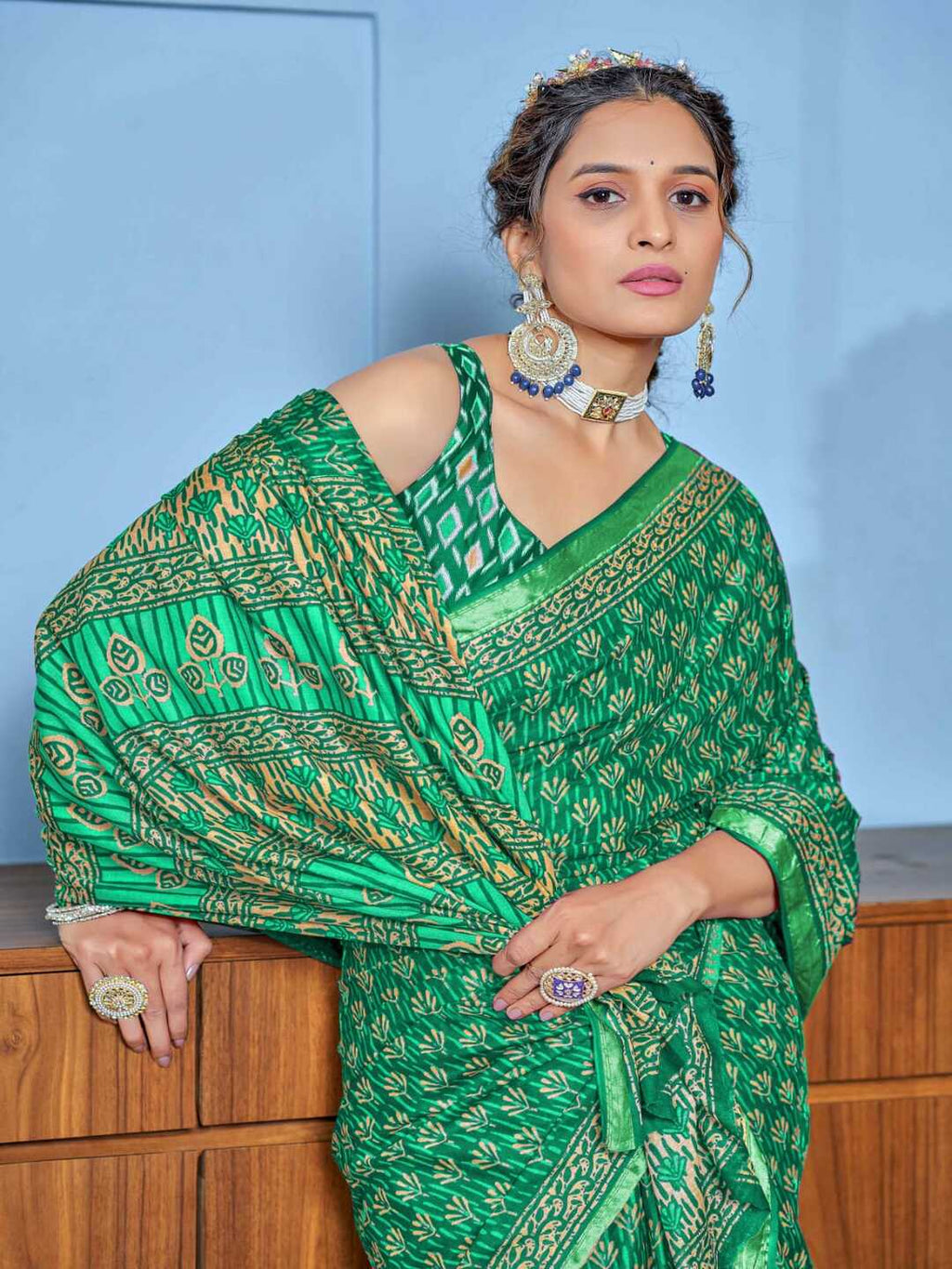 Royal Purple Ethnic Print Pure Cotton Saree with Golden Border