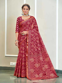 Classic Brown Handblock Style Printed Pure Cotton Saree with Subtle Gold Border