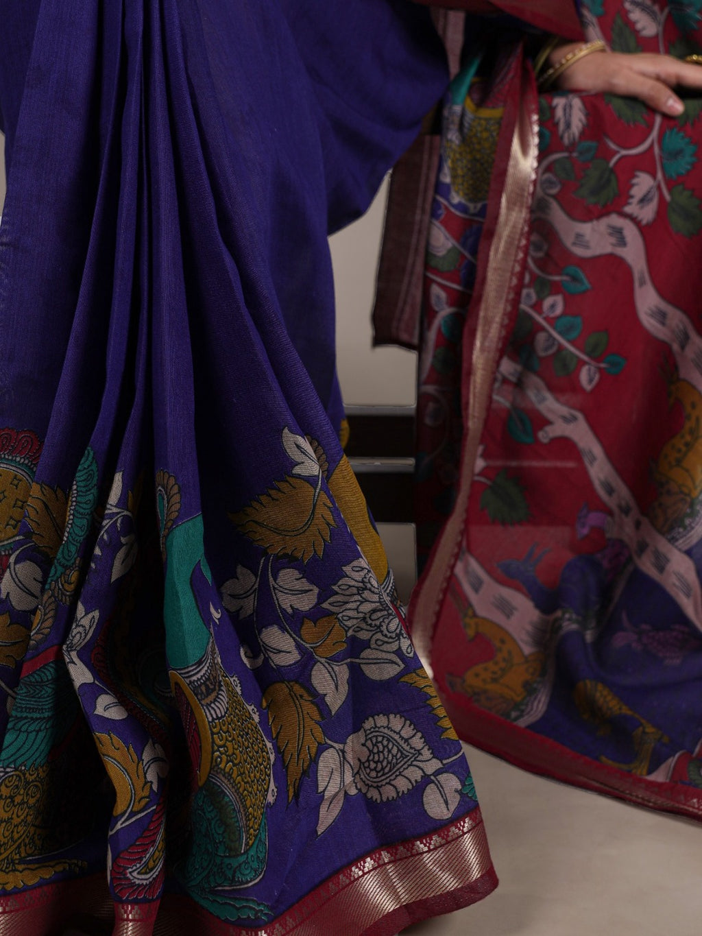 Elegant Mustard & Forest Green Kalamkari Style Printed Saree with Artistic Pallu