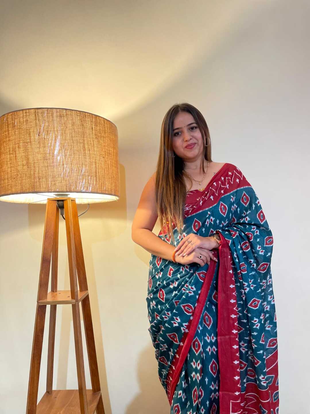 Stylish Pure Cotton Blue Printed Saree with Contrast Border