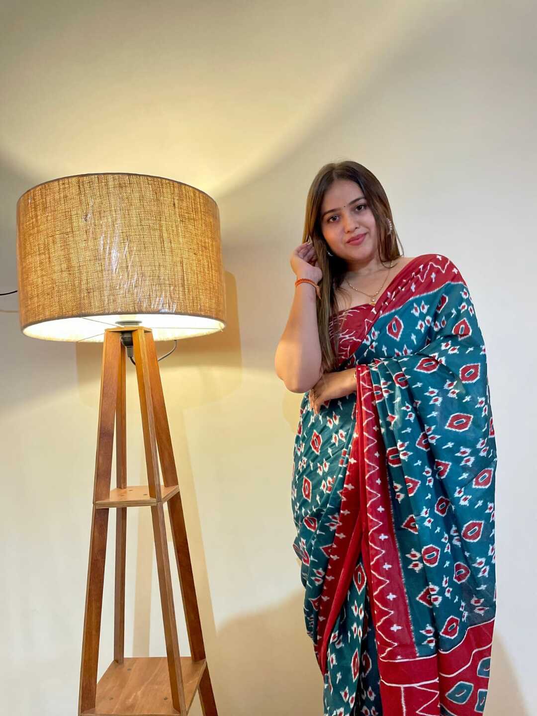 Stylish Pure Cotton Blue Printed Saree with Contrast Border