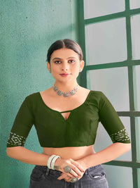 Pure Cotton Bottle Green Artistic Printed Saree with Contrast Pallu