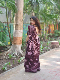Pure Cotton Wine Color Handblock Printed Saree