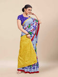 Pure Cotton Light Blue Saree with Multicolor Ikat Inspired Prints
