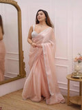 Elegant Peach Organza Pre Drapped Saree with Sequin Border