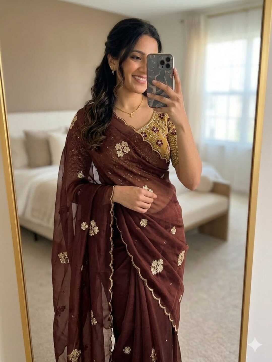 Elegant Mustard Rangoli Tissue Saree with Multi Embroidery Work