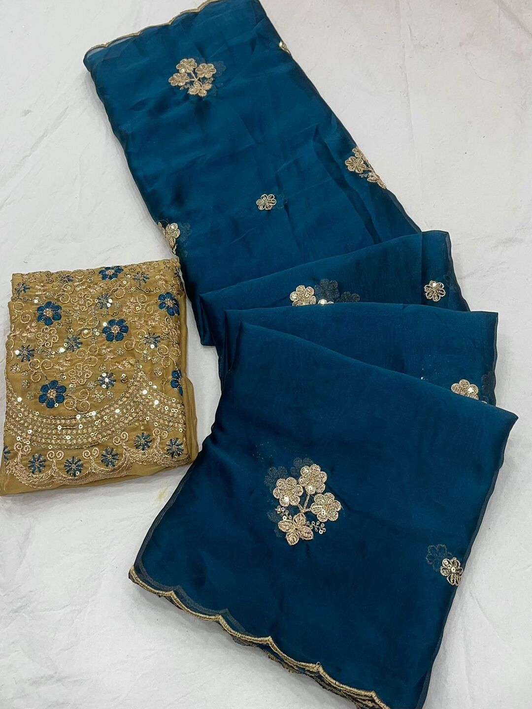 Elegant Mustard Rangoli Tissue Saree with Multi Embroidery Work