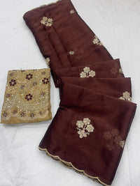 Elegant Mustard Rangoli Tissue Saree with Multi Embroidery Work