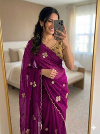 Elegant Mustard Rangoli Tissue Saree with Multi Embroidery Work