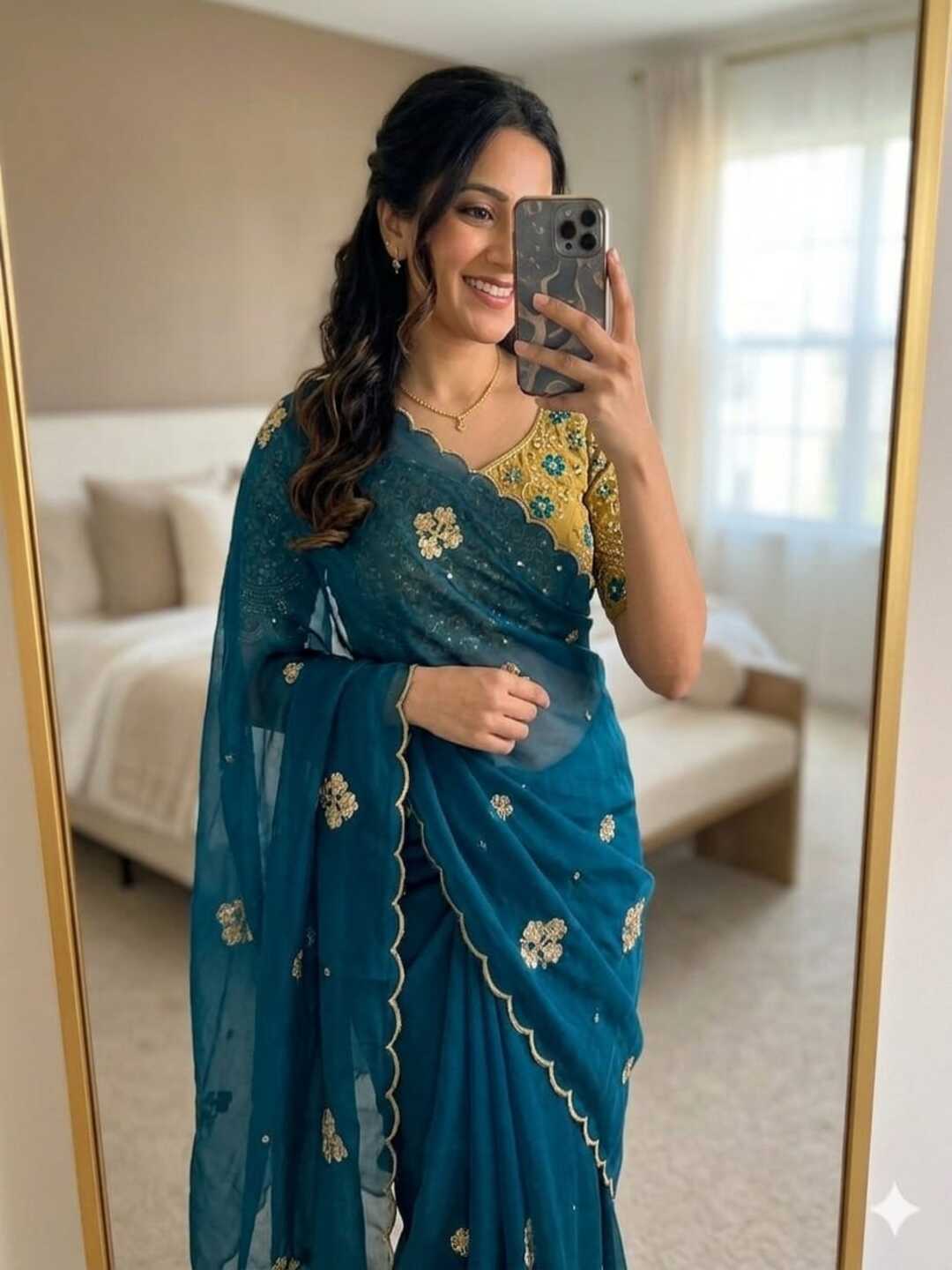 Elegant Mustard Rangoli Tissue Saree with Multi Embroidery Work