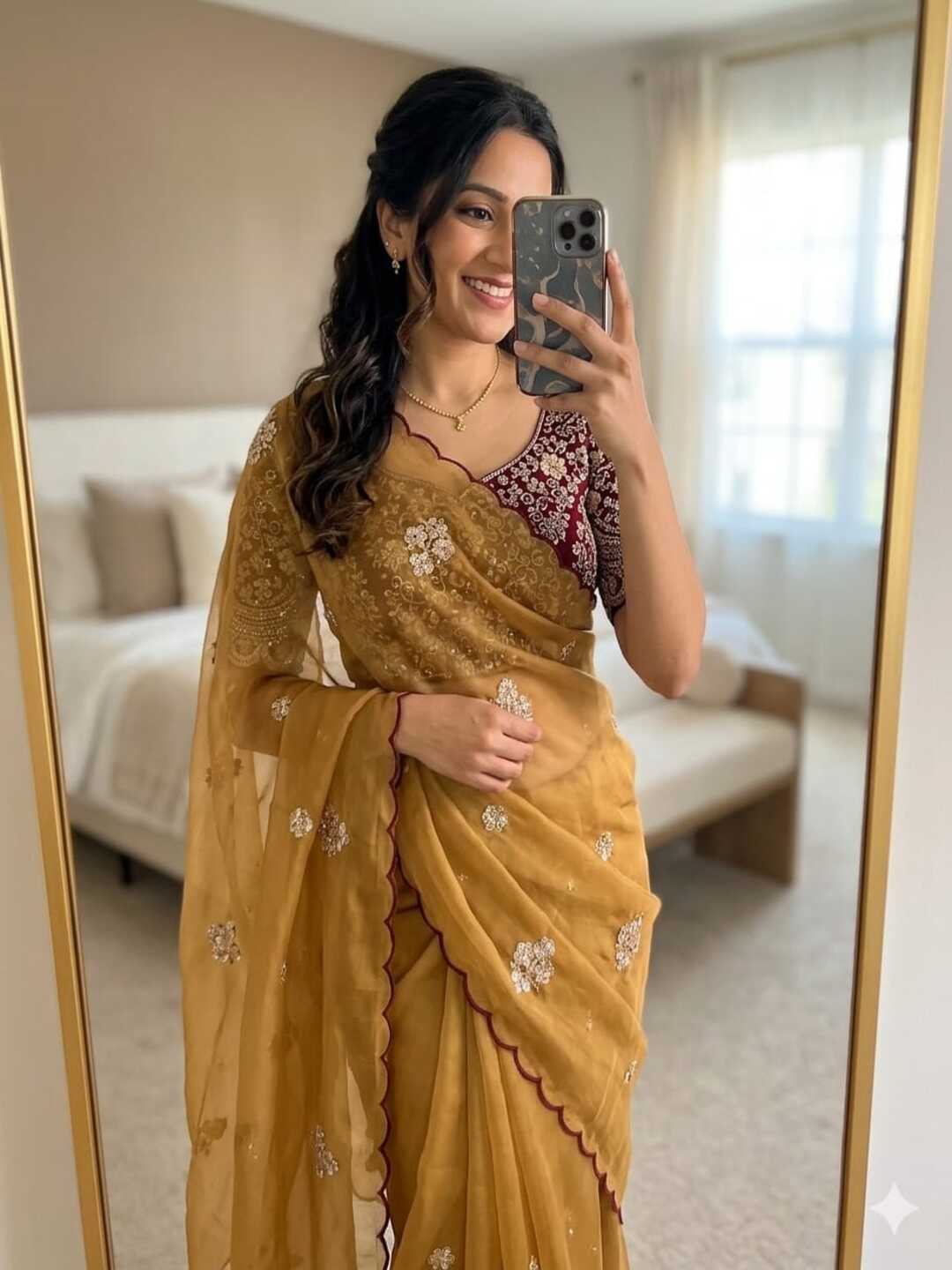 Elegant Mustard Rangoli Tissue Saree with Multi Embroidery Work