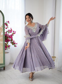 Elegant Lavender Anarkali Suit with Sequin Embroidery & Matching Dupatta