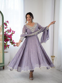 Elegant Lavender Anarkali Suit with Sequin Embroidery & Matching Dupatta