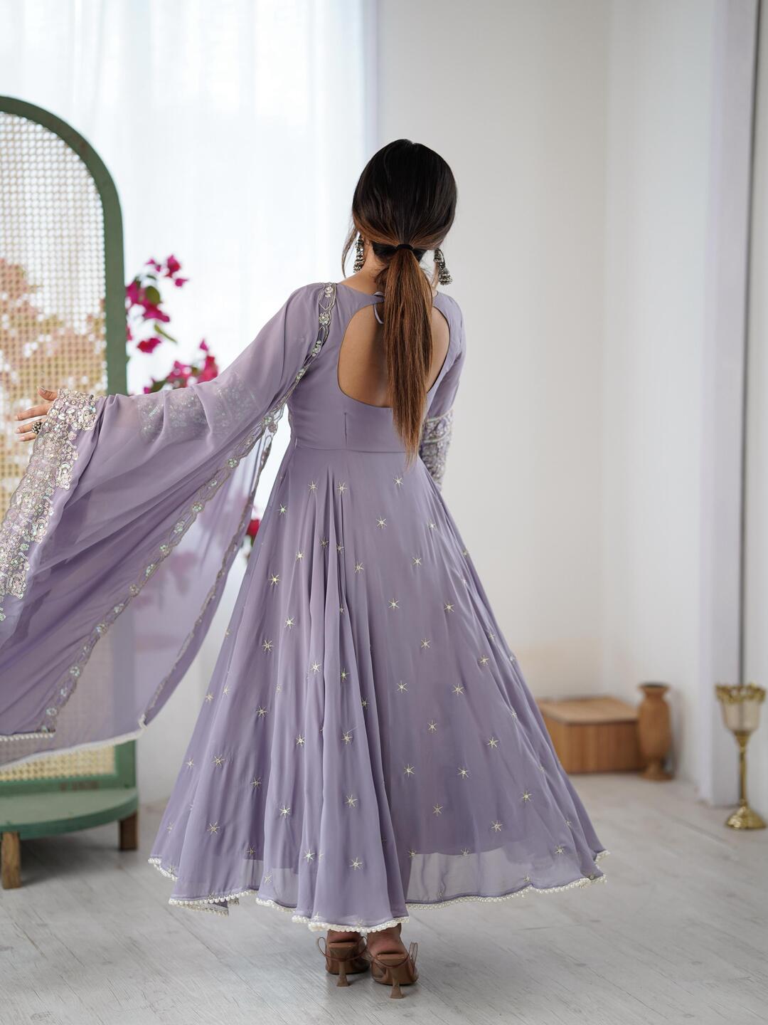 Elegant Lavender Anarkali Suit with Sequin Embroidery & Matching Dupatta