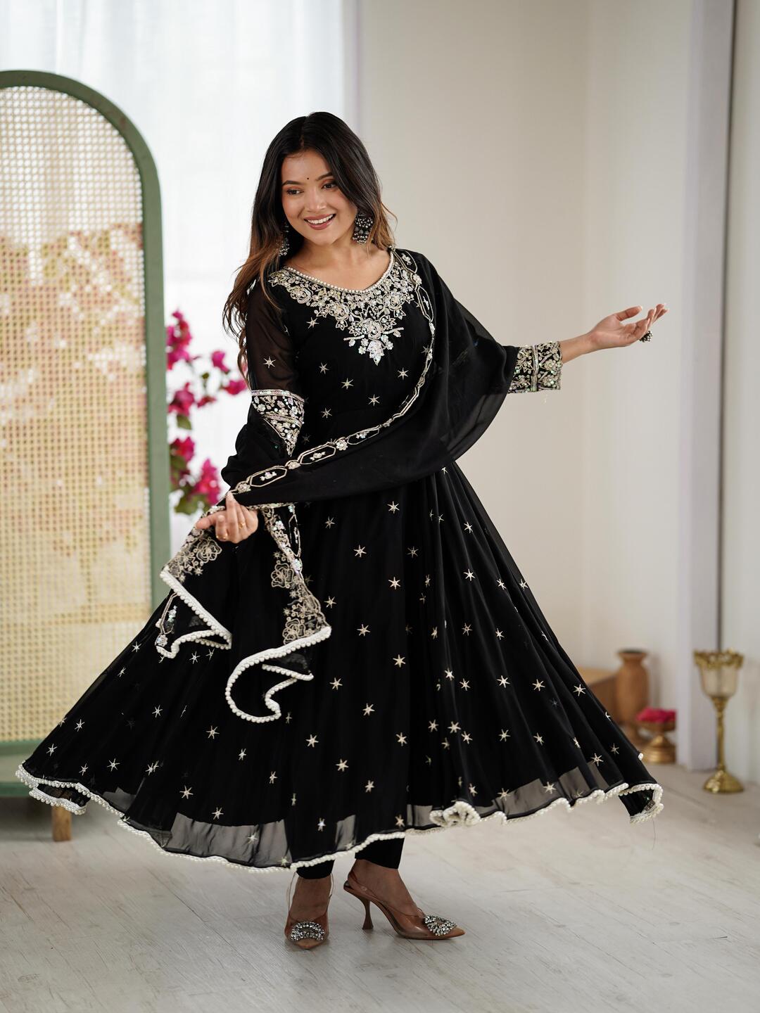 Elegant Lavender Anarkali Suit with Sequin Embroidery & Matching Dupatta