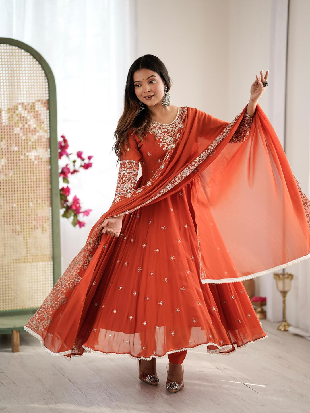 Elegant Lavender Anarkali Suit with Sequin Embroidery & Matching Dupatta