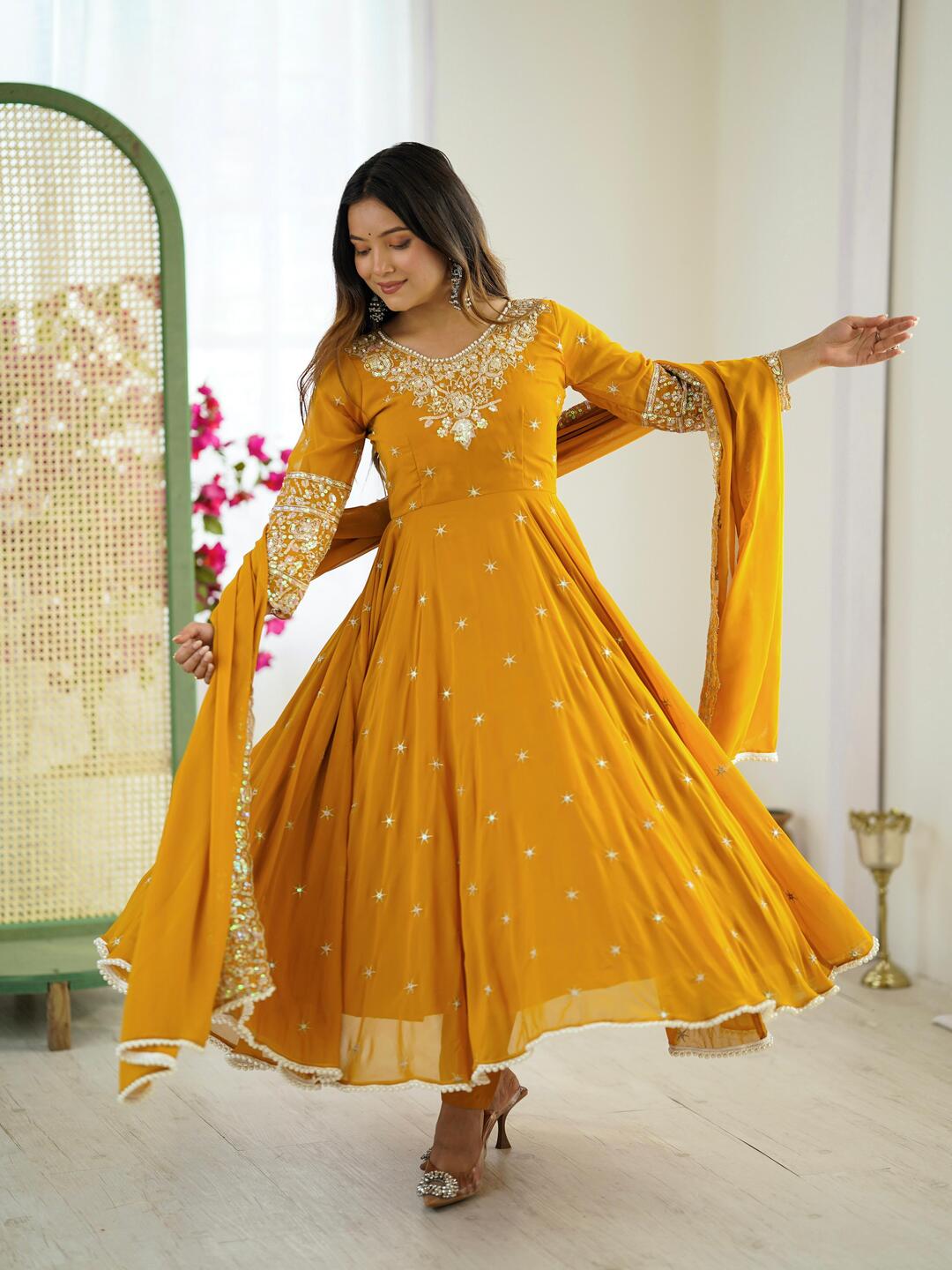 Elegant Lavender Anarkali Suit with Sequin Embroidery & Matching Dupatta