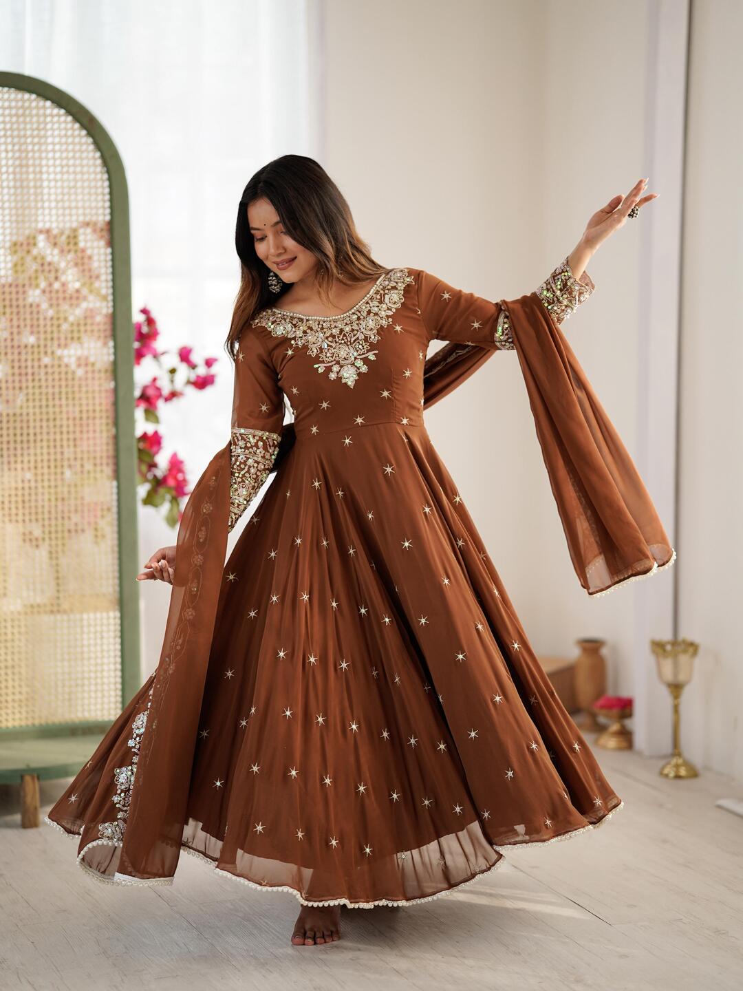 Elegant Lavender Anarkali Suit with Sequin Embroidery & Matching Dupatta