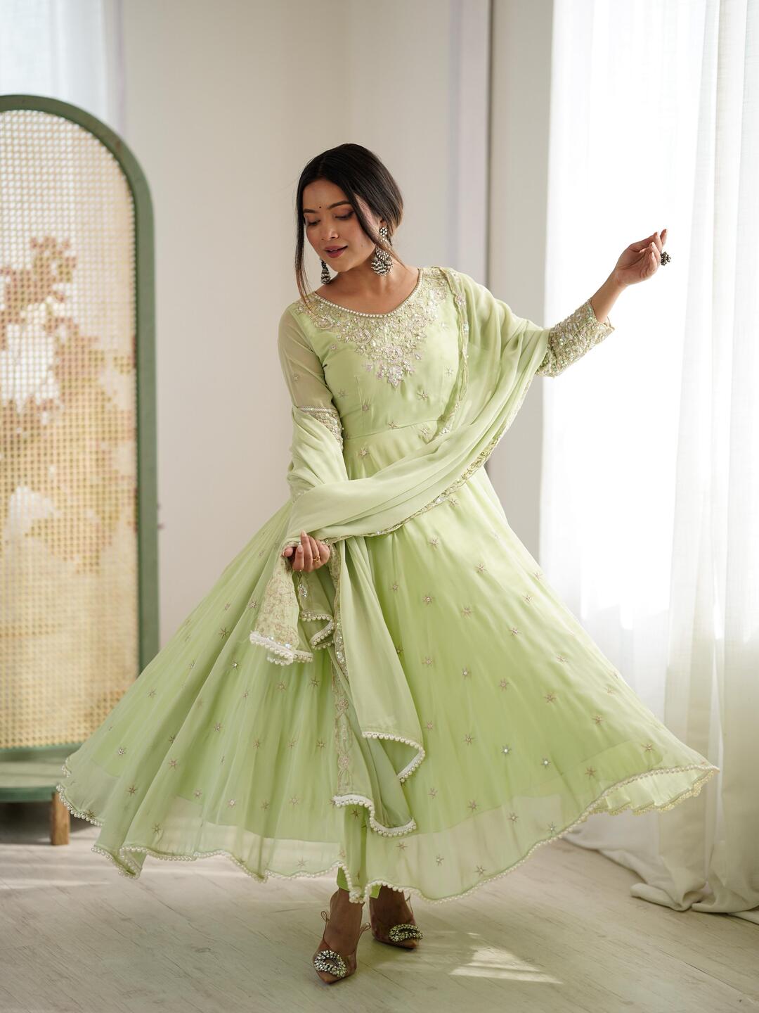 Elegant Lavender Anarkali Suit with Sequin Embroidery & Matching Dupatta