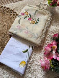 Elegant Golden Organza Saree with Floral Embroidery & Designer Blouse