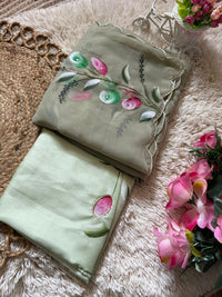 Elegant Golden Organza Saree with Floral Embroidery & Designer Blouse