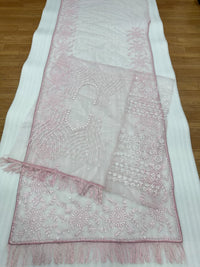 Elegant Powder Pink Tulle Saree with Feather Detailing