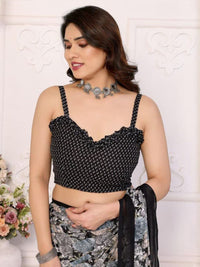 Elegant Black Floral Printed Chiffon Saree with Stylish Border – Party & Festive Wear