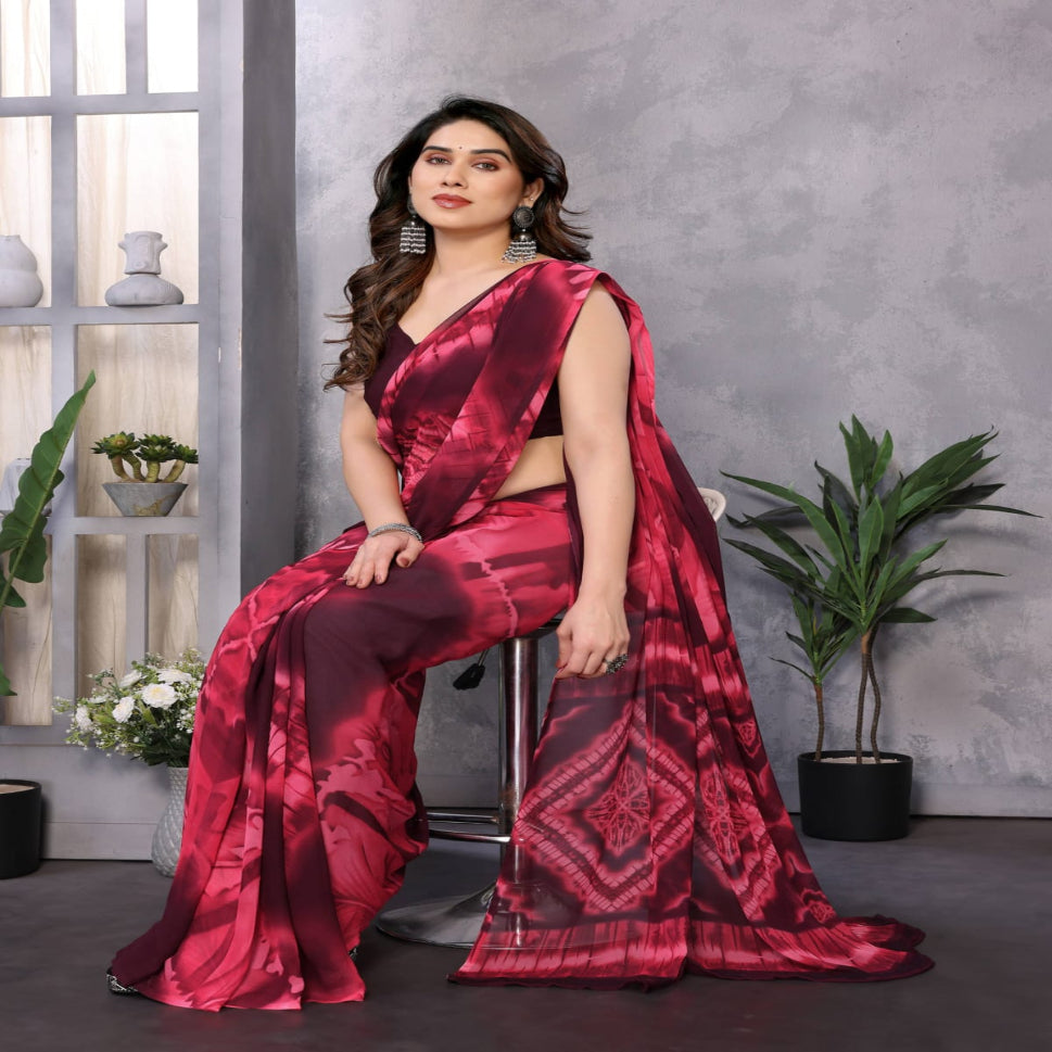 Elegant Royal Blue Tie-Dye Printed Saree – Stylish Party & Casual Wear