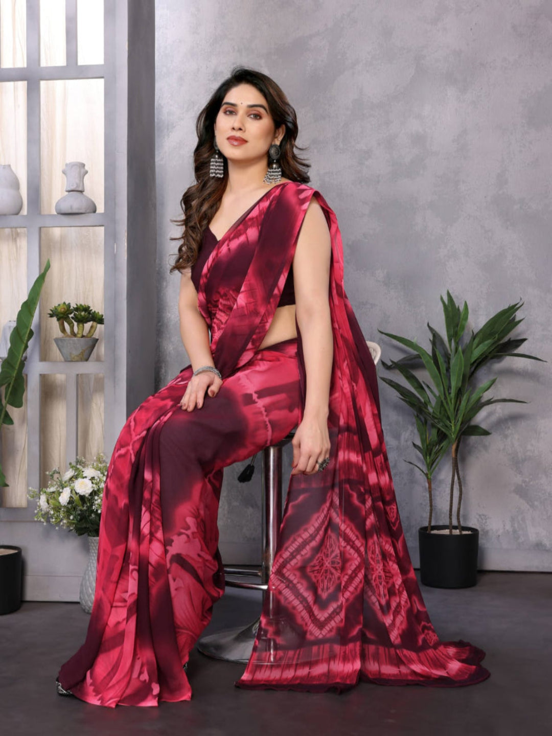 Elegant Royal Blue Tie-Dye Printed Saree – Stylish Party & Casual Wear