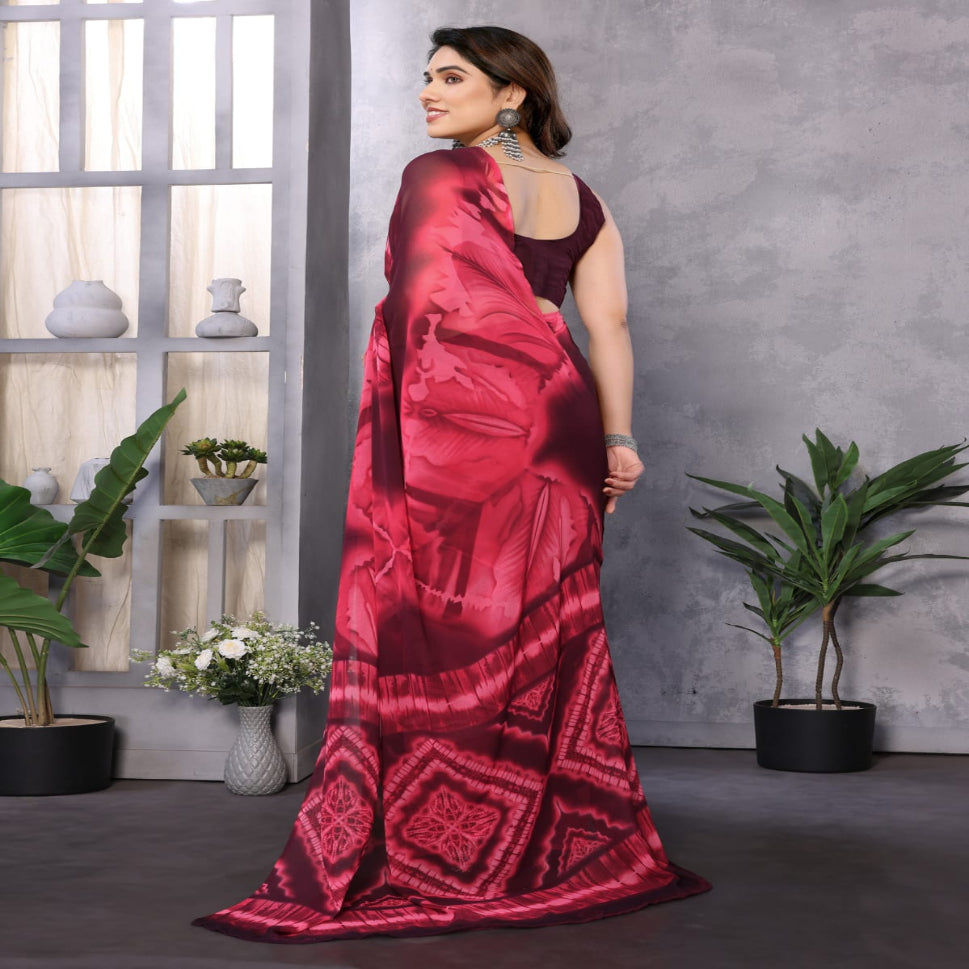 Elegant Royal Blue Tie-Dye Printed Saree – Stylish Party & Casual Wear