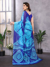 Elegant Royal Blue Tie-Dye Printed Saree – Stylish Party & Casual Wear
