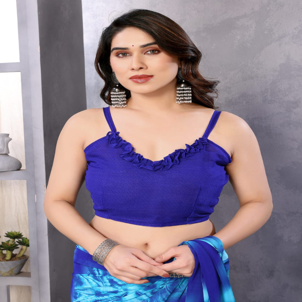 Elegant Royal Blue Tie-Dye Printed Saree – Stylish Party & Casual Wear