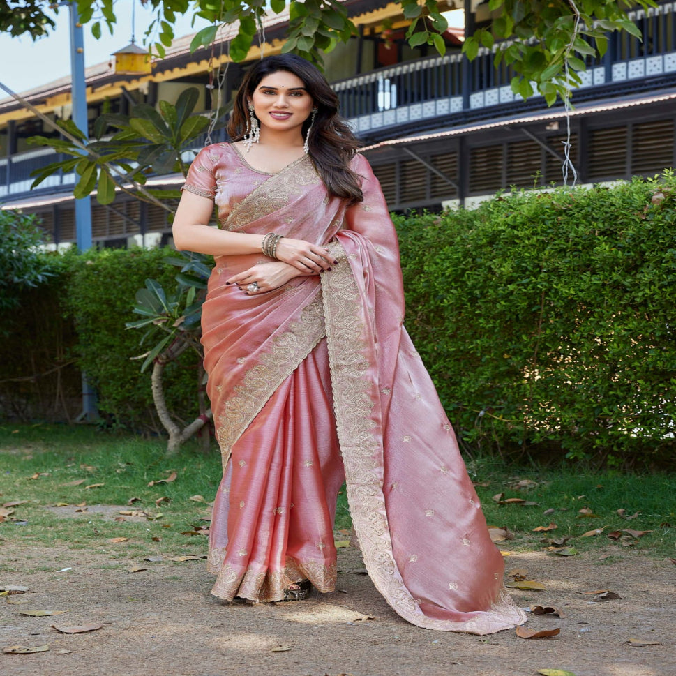 Elegant Embroidered Saree with Silver Designer Border – Party & Festive Wear