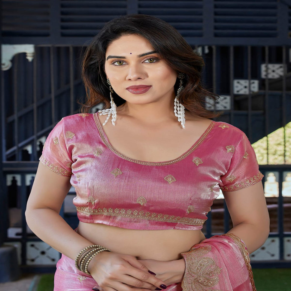 Elegant Embroidered Saree with Silver Designer Border – Party & Festive Wear