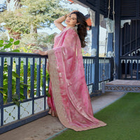 Elegant Embroidered Saree with Silver Designer Border – Party & Festive Wear