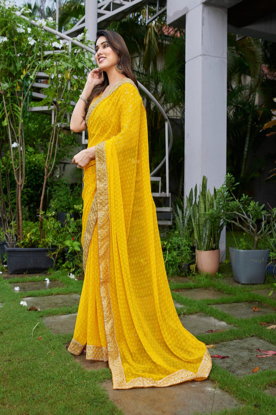 Elegant Teal Green Georgette Saree with Designer Border – Party Wear Traditional Saree for Women