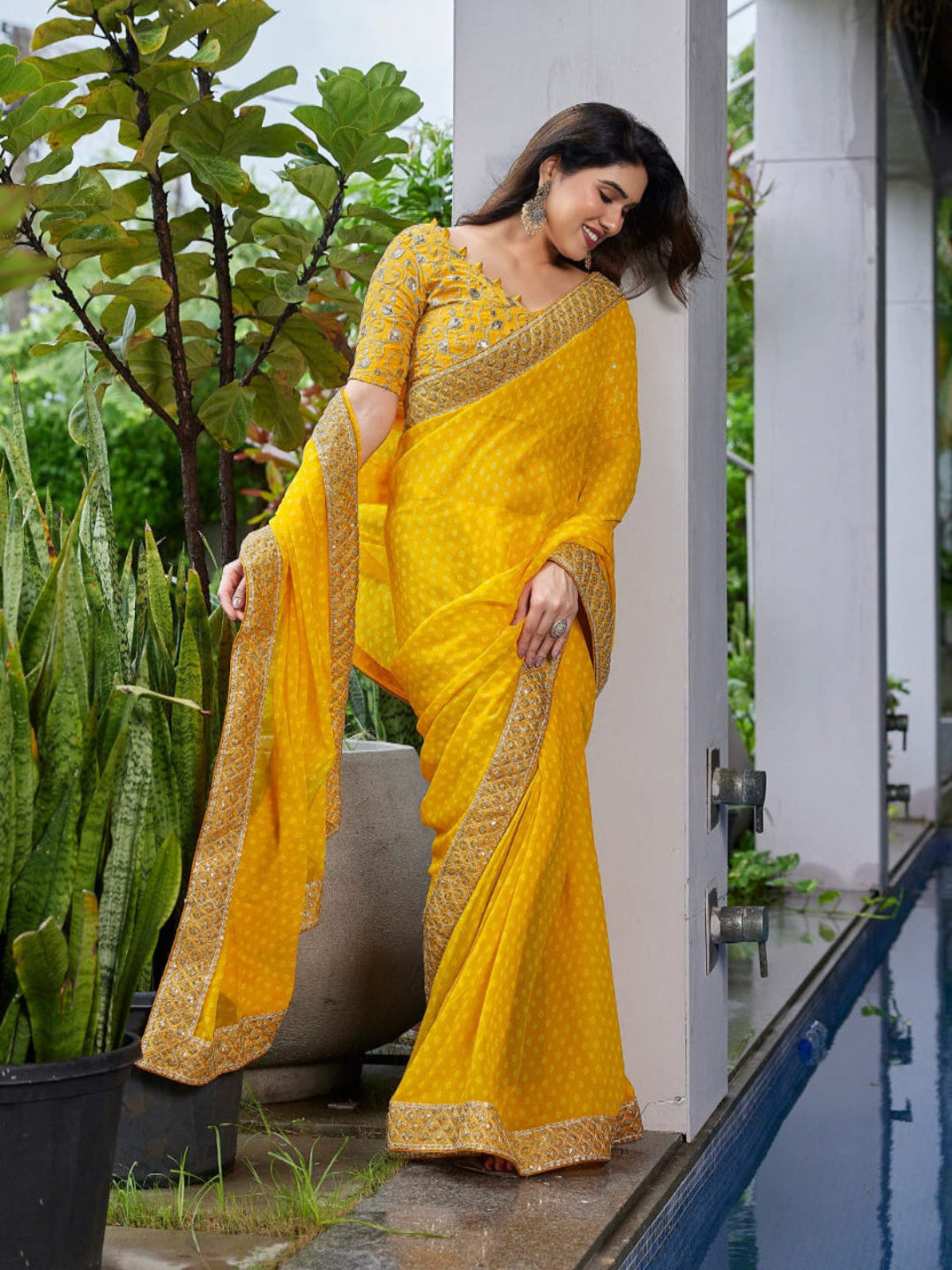 Elegant Teal Green Georgette Saree with Designer Border – Party Wear Traditional Saree for Women