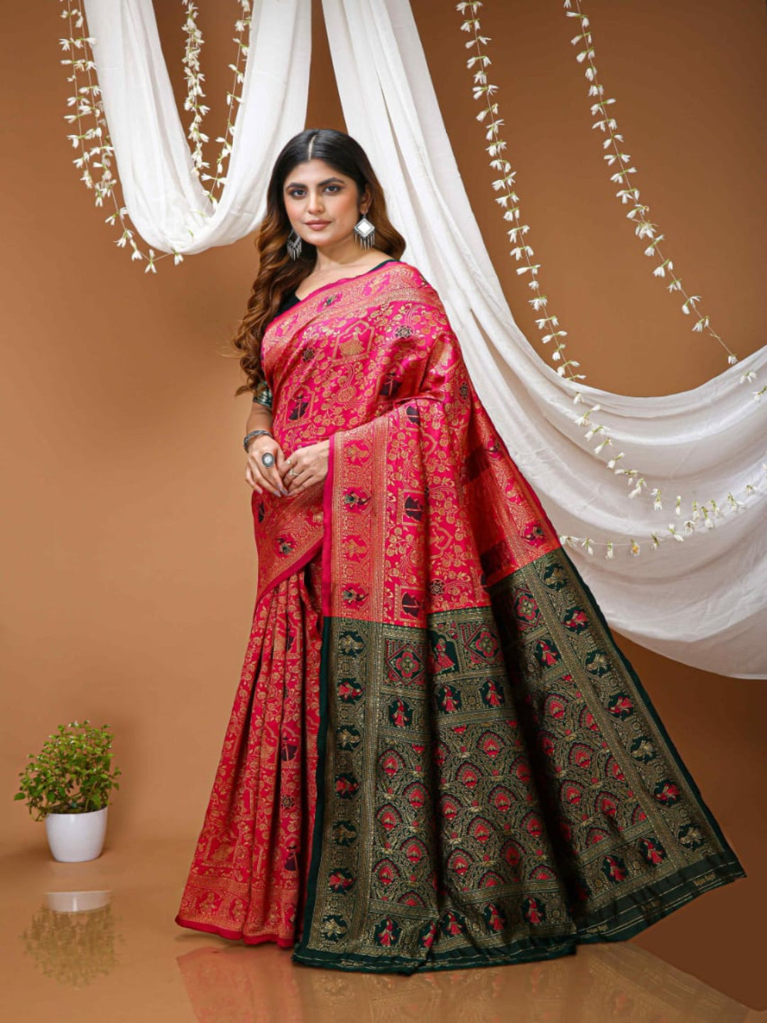 Elegant Red Banarasi Style Zari Woven Saree with Rich Designer Pallu – Wedding & Festive Wear