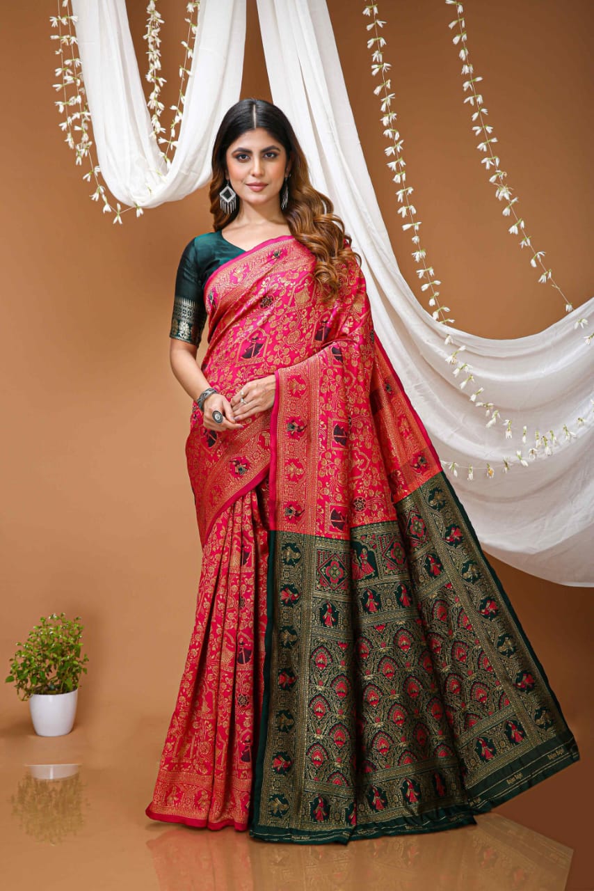 Elegant Red Banarasi Style Zari Woven Saree with Rich Designer Pallu – Wedding & Festive Wear