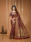 Elegant Maroon Banarasi Style Zari Woven Saree with Rich Golden Pallu – Wedding & Festive Wear