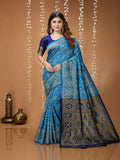 Elegant Royal Blue Banarasi Style Zari Woven Saree with Rich Golden Designer Pallu – Wedding & Festive Wear